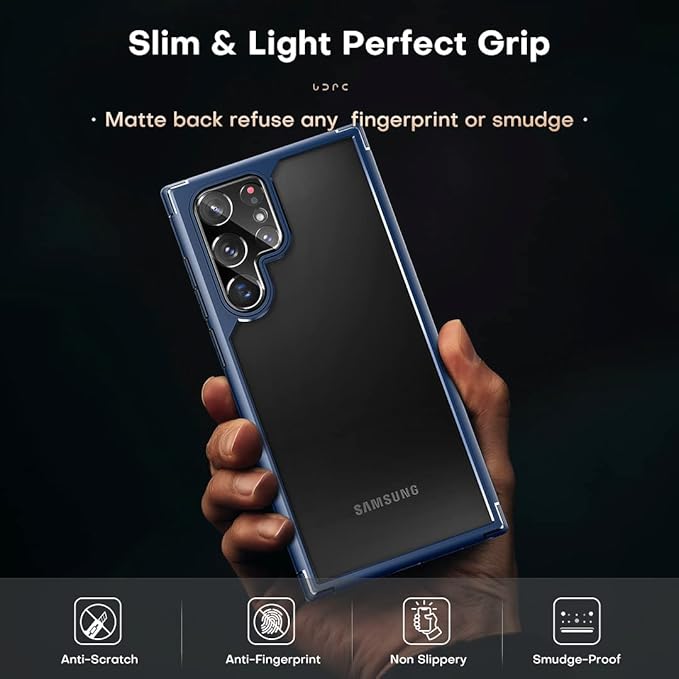TOCOL for Samsung Galaxy S22 Ultra Case, Translucent Matte Hard Back [Military Grade Shockproof] [Anti-Scratch & Anti-Fingerprint] Slim Fit Protective Cover for Galaxy S22 Ultra Case 6.8'', Navy Blue