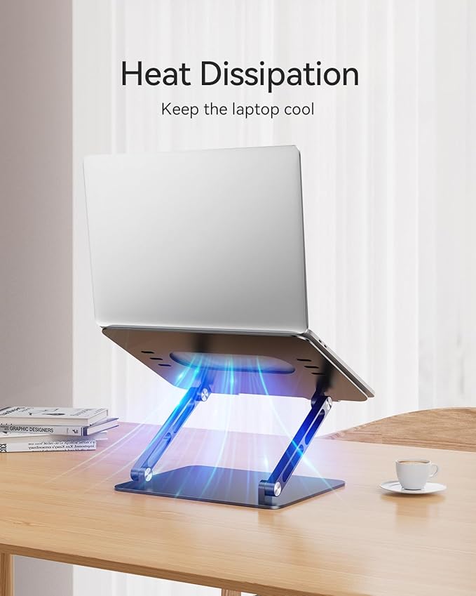 Orlian Foldable Aluminum Laptop Stand for 10-17.3" Laptops, Height Adjustable Portable Ergonomic Computer Holder, Space Saving Desk with Heat Dissipation. Compatible with MacBook/Dell/HP etc, Black