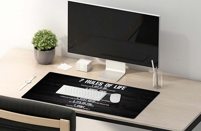 SSOIU 7 Rules of Life Motivational Quotes Mouse Pad 35.5 X 15.7 Inch XXL Full Desk Mousepad Extended Large Non-Slip Rubber Base Waterproof Big Keyboard Mat with Stitched Edges for Gaming and Office