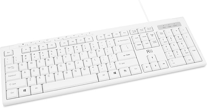 Rii RK907 Ultra-Slim Compact USB Wired Keyboard for Mac and PC,Windows 10/8 / 7 / Vista/XP(White)