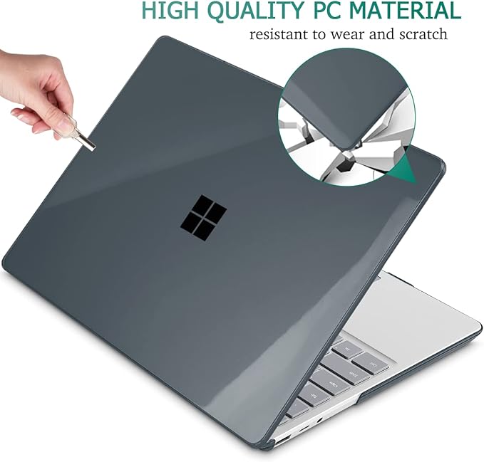 May Chen Compatible with Microsoft Surface Laptop Go 3 Go 2 Go 1 12.4 Inch Model 1943 2013 (2023 2022 2020 Release), Plastic Hard Shell Case with Screen Protector + Keyboard Cover, Crystal Black
