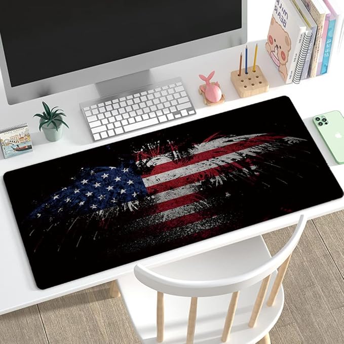 31.5x11.8 Inch Non-Slip Long Extended Large Gaming Mouse Pad with Stitched Edges XL Laptops Keyboard Mouse Mat(USA Eagle)