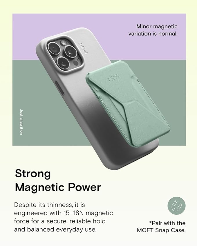 MOFT Magnetic Wallet Stand Compatible with iPhone 17/16/15/14/13/12 Series, Angle Adjustment & Magsafe Compatible MOVAS Phone Stand,Seafoam