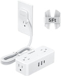 TESSAN Flat Plug Extension Cord 5 FT, Surge Protector Power Strip with 4 AC Outlets 1 USB C and 2 USB A Ports, 900 Joules Protection, Multiple Wall Outlet Extender Suitable for Office Dorm, White