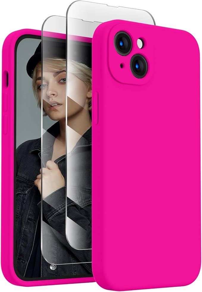 FireNova Designed for iPhone 15 Case, Silicone Upgraded [Camera Protection] Phone Case, Soft Anti-Scratch Microfiber Lining Inside, 6.1 inch, Hot Pink
