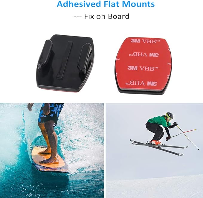 Action Camera Accessories, Adhesived Curved & Flat Mounts with Buckle, 1/4 Screw Thread with Thumb Screw, Compatible with Gopro Mounts and All Cameras
