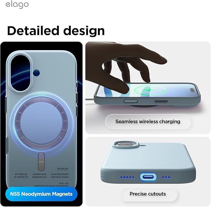 elago for iPhone 17 Case, Premium Magnetic Silicone Case, Compatible with MagSafe, Liquid Silicone Material, Protective Cover, Shockproof, Slim Phone, 6.3 inch (Sky Blue)