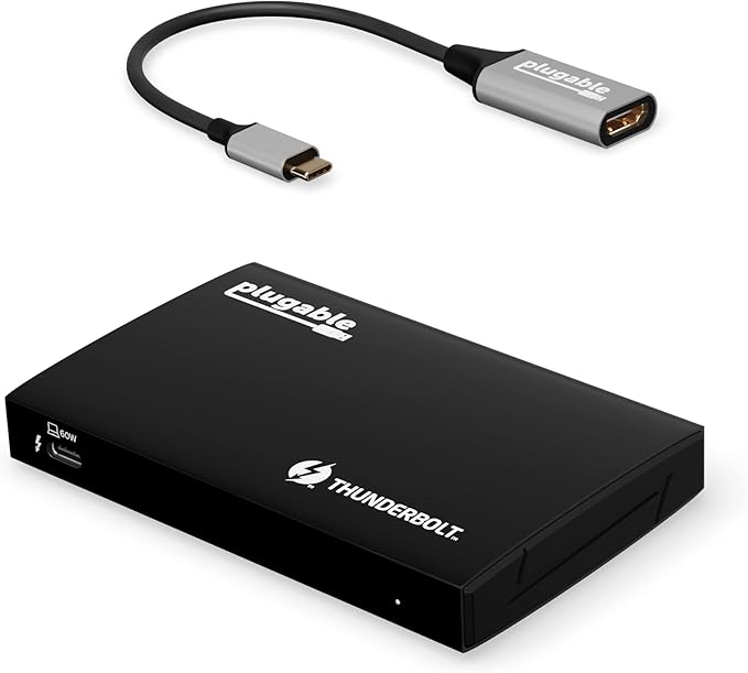 Plugable Thunderbolt 4 Hub Bundle with USB-C to 4K HDMI Adapter, 4-in-1 Hub Offers 60W Laptop Charging, Compatible with Mac, Windows Laptops, Thunderbolt 3 or 4, USB4 Device