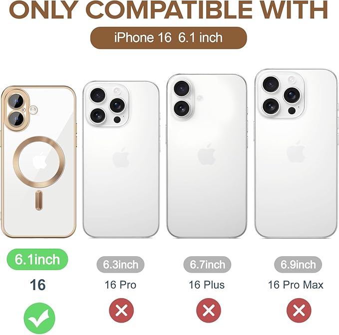 Hython Magnetic Clear for iPhone 16 Case with Camera Lens Protector [Compatible with MagSafe] Luxury Plating Edge Slim Soft TPU Cover Protective Phone Case for iPhone 16 6.1", Matte Desert Brown