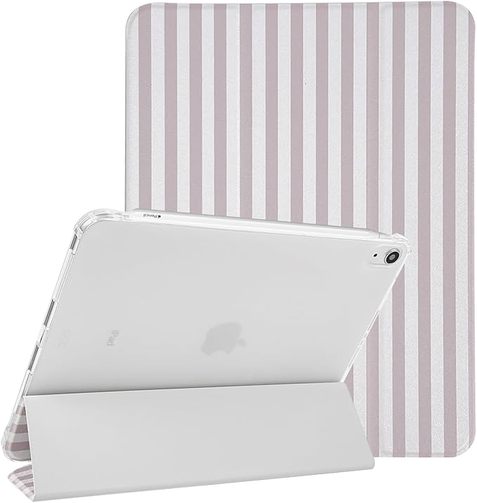 Lovmooful Compatible for iPad Air 6th 11-inch M2 (2024),iPad Air 5/4 (2022/2020 5th/4th Generation 10.9-Inch) Case with Pencil Holder Cute Striped Design Soft TPU Trifold Stand Protective-Apricot