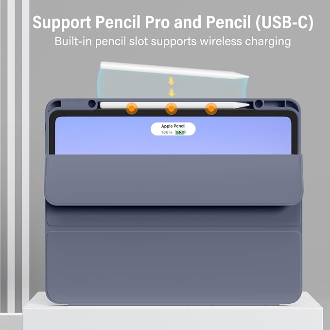 for iPad Pro 13 inch Case (M5/M4) 2025/2024, Slim Protective Cover with Pencil Holder, Soft TPU Back Cover, Trifold Stand, Auto Wake/Sleep, A2925 A2926 A3007 A3362 A3359 (Purple)