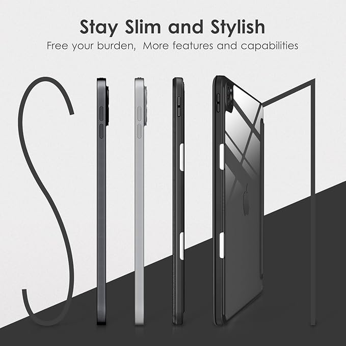 VIKESI Case for iPad Pro 12.9 6th/5th/4th/3rd Generation 2022/2021/2020/2018,TPU Shockproof Frame,Built-in Pencil Holder,Auto Sleep/Wake - Black
