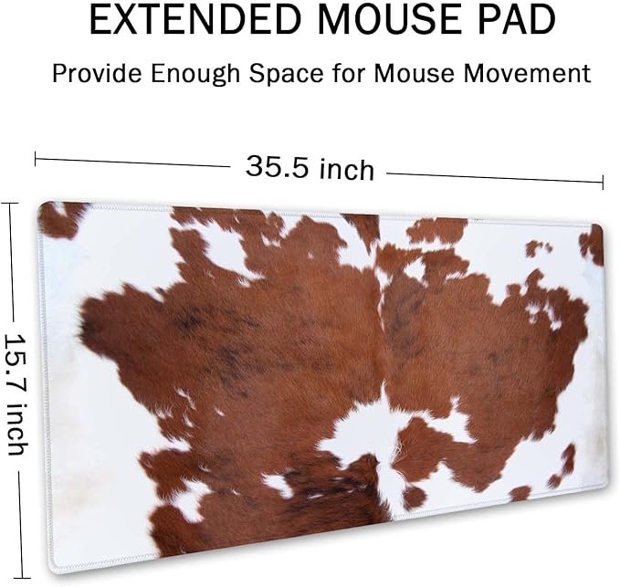 SSOIU Extended Mouse Pad, XXL Gaming Mouse Pads, Large Big Mousepad Laptop Computer Keyboard Mat Desk Pad with Non-Slip Base Stitched Edge for Gaming Office, 35.5 x 15.7 inch, Brown Cowhide Print