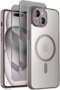 Symcele Designed for iPhone 15 Plus Case, Compatible with MagSafe, with Privacy Screen Protectors X2, [Camera Protection] [15FT Military Drop Protection] Shockproof Phone Case, 6.7", Natural Titanium