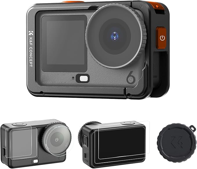 K&F CONCEPT Aluminum Alloy Camera Cage + Screen Protector Kit Compatible with DJI Osmo Action 6 Camera Accessories, Protective Cage Expansion Frame Case with Cold Shoe Mount for Tripod, Selfie Stick