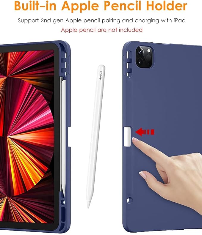 DTTO for iPad Pro 11 inch 4th/3rd/2nd/1st Generation 2022/2021/2020/2018 Case, Smart Slim Trifold Stand Soft TPU Back Cover with Built-in Pencil Holder, Also Fit iPad Air 5/4,Navy Blue