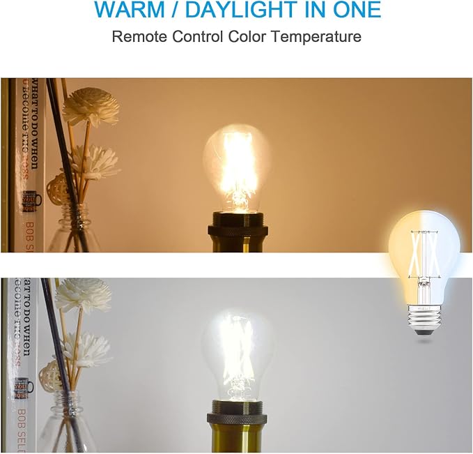Remote Control Smart Edison A19 LED Light Bulbs- E26 Standard Base- Dimmable 4W(40W Equivalent)- Adjustable Color Temperature (2700K- 5000K)- No App or Wi-Fi Required- Remote Included- 4 Pack