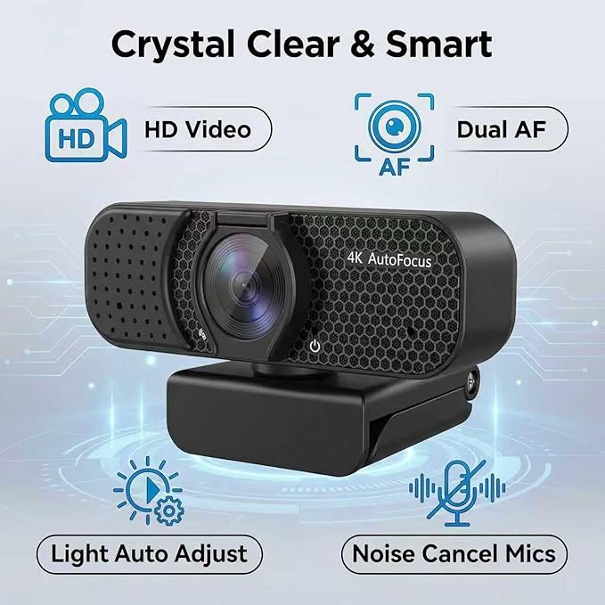 Gohero 4K Webcam with Dual PDAF Autofocus, 2 Noise Reduction Mics, Auto Light Correction, Privacy Cover, 83° FOV, USB-A, for PC, Mac, Laptop, Video Calls Pro Series