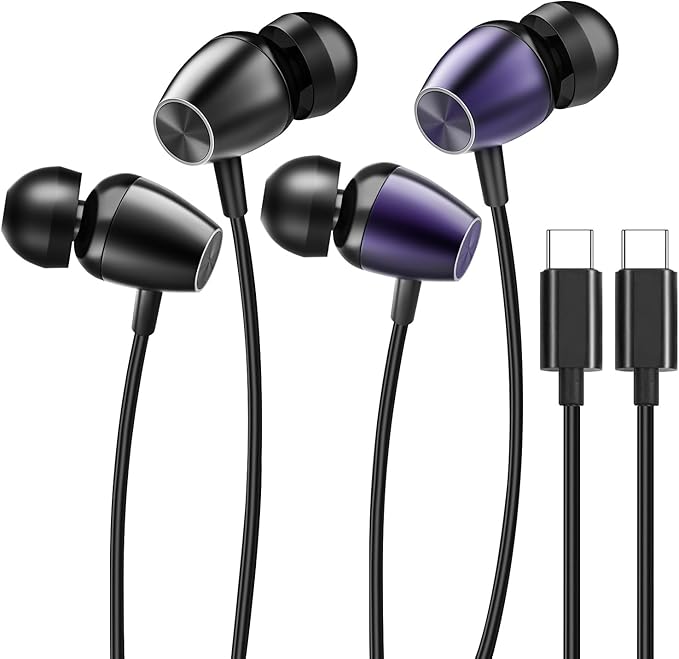 (2Pack) Wired USB C Earbuds for iPhone 17 16 Pro Max 16e 16 Plus 16Pro 15 Pro Max 15 Plus 15Pro, USBC Headphones in-Ear Earphones Type C Ear Buds with Mic Volume Control HiFi Stereo Noise Cancelling