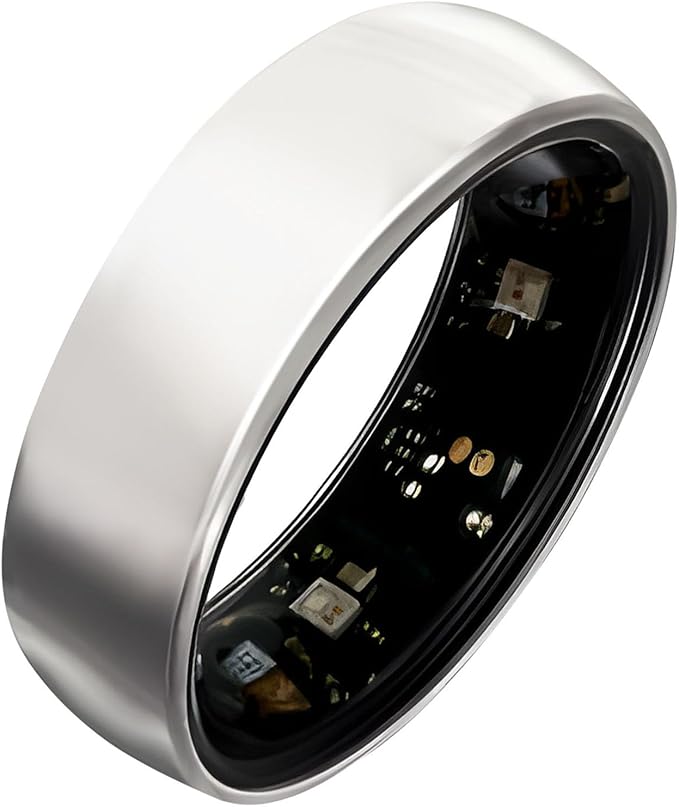 Smart Ring Titanium Fitness Sleep Tracker Health Monitoring Blood Pressure Blood Oxygen for iPhone and Android 7 Days Batterty Life (Silver, 11) Full Charge First Use