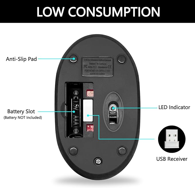 SOON GO Mini Wireless Mouse,Portable Mobile Optical Cordless Mouse fit for Mac,Laptop, Desktop-Black