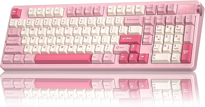 LEOBOG A98 Wireless Mechanical Keyboard, Tri-Mode BT5.0/2.4GHz/USB-C, Creamy Keyboard with Number Pad, Gasket Structure Hot Swappable, PBT Keycaps, RGB Backlit Pink Gaming Keyboard with Knob for PC
