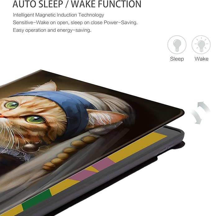iPad 9th Generation Case, iPad 8th Generation Case, iPad 7th Generation Case, iPad case 9th Generation 10.2 inch Shockproof Multi-Angle View Adjustable Stand Auto Wake/Sleep, Cat with a Pearl Earring