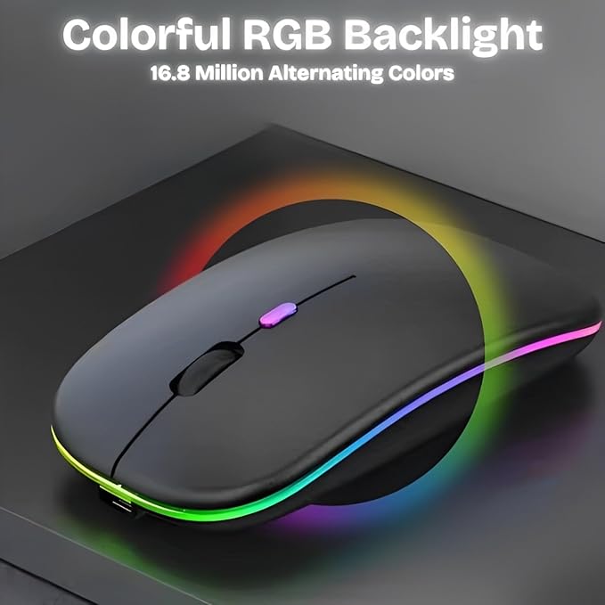 Wireless Mouse for Laptop & PC – Magic, Bluetooth, Rechargeable USB-C, Slim Design with RGB Backlight, Dual Mode 2.4GHz for MacBook, iPad (Jet Black)