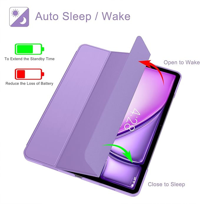 Soke Case for iPad Air 13 Inch (M3/M2) 2025/2024,iPad Pro 12.9 2022 2021(6th 5th Generation) - [Slim Trifold Stand + Auto Wake/Sleep],Protective Hard PC Back Cover (Lilac)