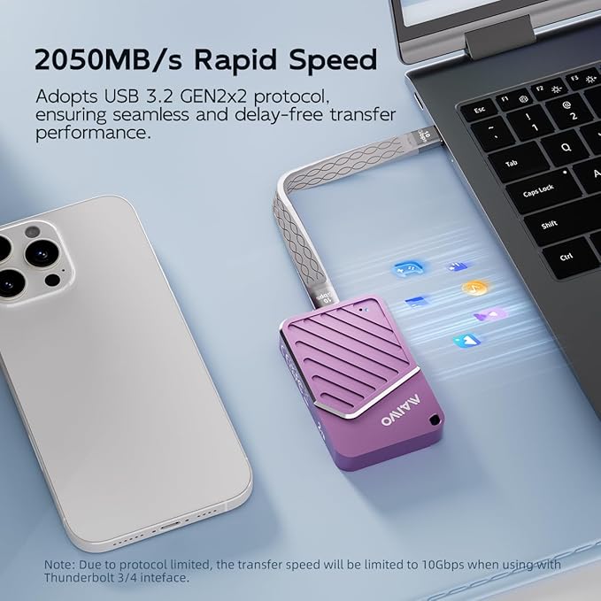 MAIWO 512GB Magnetic Portable SSD 2050MB/s USB C 3.2 GEN2x2, External Solid State Drive for iPhone15/16/17/Mac/iPad/Android/Windows, Aluminum, Support 4K ProRes Video Record