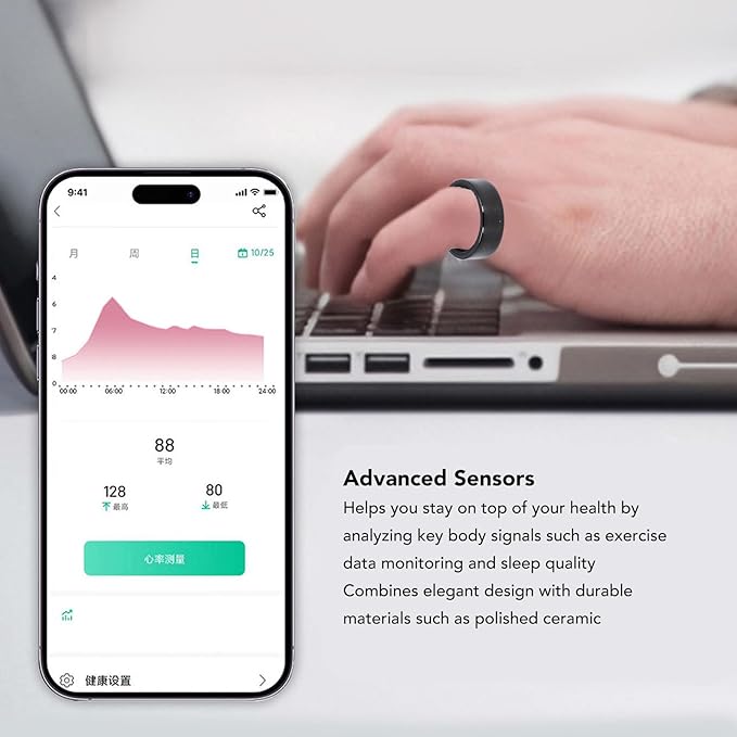 FOSA Smart Ring, Smart Health Ring Health Tracker, Sleep Monitoring Step Counting IP68 Waterproof Smart Ring Fitness Tracker with APP for Men and Women Black