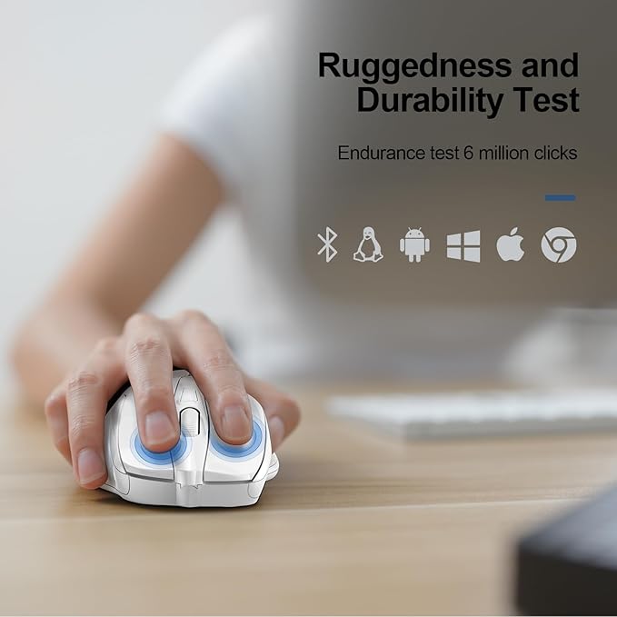 TECKNET Wireless Mouse (2.4G & BT5.0/3.0) Silent 4800 DPI Computer USB A & Bluetooth Mouse 6 Buttons, Wide Compatibility - White