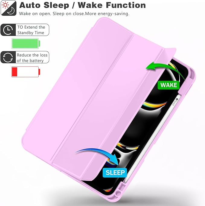 ZryXal New iPad Pro 13 Inch Case (M5) 2025 / (M4) 2024 with Pencil Holder, Smart iPad Case [Support Pencil Pro and Pencil (USB-C)], Support Touch ID and Auto Wake/Sleep (Pastel Violet)