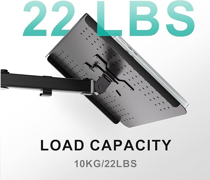 WALI Laptop Desk Mount for 17 inch Notebook, Adjustable Single Monitor Arm with Laptop Holder for 32 inch Screen, Laptops Stand with Ventilated Tray, Up to 22 lbs, (M00LP), Black