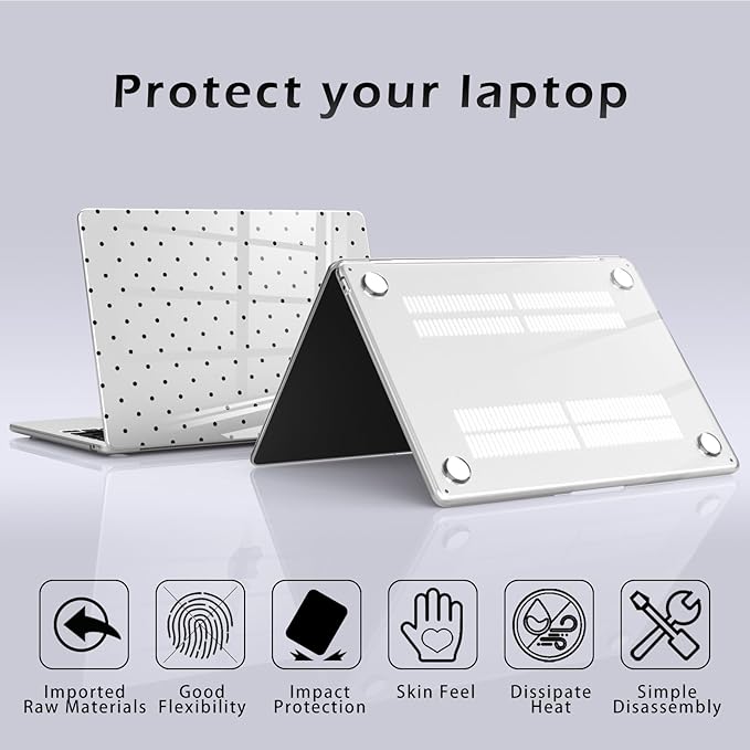 Compatible with MacBook Pro 13 inch Case M2 2025, 2024-2016 A2338 M1 A2251 A2289 A2159 A1989 A1708 A1706, Cute Black Polka Dot Protective Hard Shell Clear Cover for Mac Pro 13