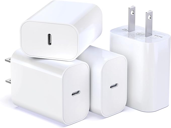 [4-Pack] 20W USB-C Charger Block – Fast Wall Power Adapter Compatible with iPhone 17/16/15/14 Series, Galaxy S25/S24 & iPad – Multi-Device Type C Charging Cube