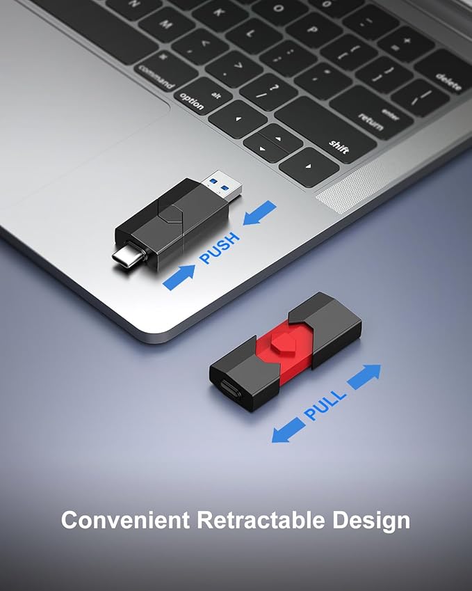 RAOYI 2 Pack 64GB USB C Flash Drive 2 in 1 Type C + USB 3.0 Flash Drive Dual OTG Retractable Type-C Thumb Drive Memory Stick for iPhone 17/16/15 iPad Android Smartphone Tablet PC (Black, Red)