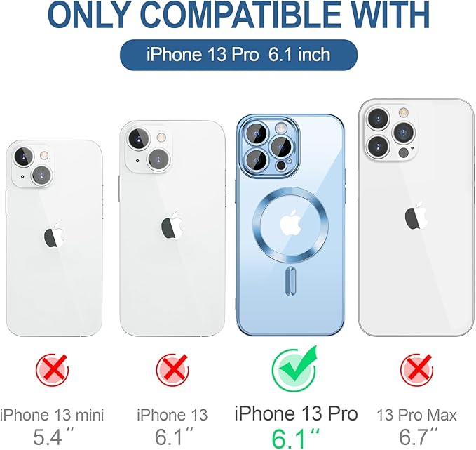 Hython Magnetic Clear for iPhone 13 Pro Case with Camera Lens Protector [Compatible with MagSafe] Luxury Plating Edge Slim Soft TPU Cover Protective Phone Case for iPhone 13 Pro 6.1", Light Blue