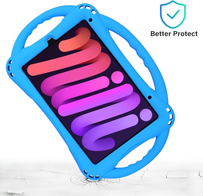 TopEsct Kids Case for iPad mini 7 (A17 Pro) 2024 /iPad Mini6 2021, Shockproof Silicone Cover with Handle Stand for 8.3" iPad mini 6th/7th Gen,Blue