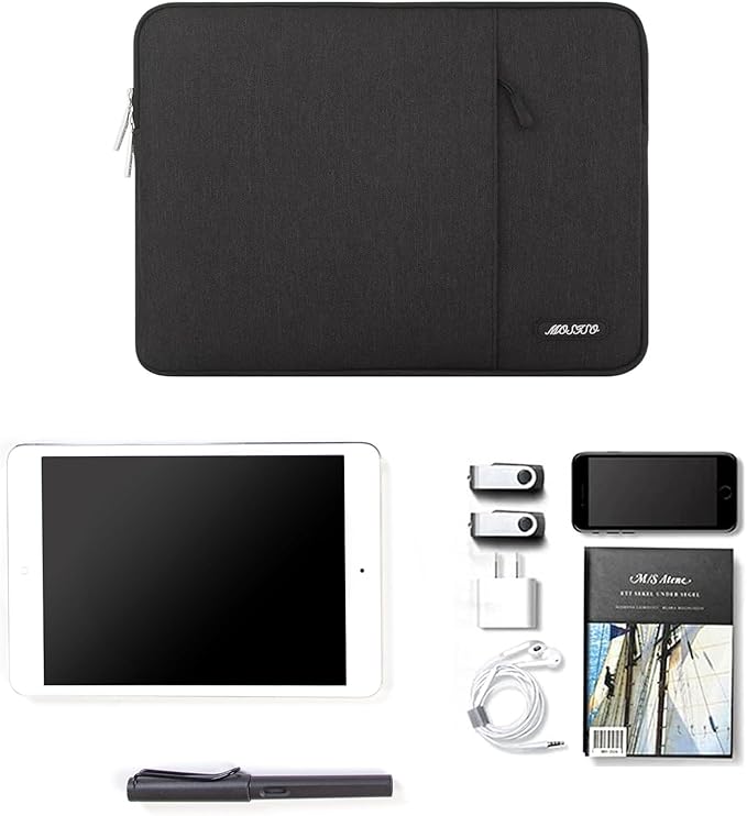 MOSISO 9-11 inch Tablet Sleeve Case for iPad A16 2025, iPad Air 11 inch M3 M2, iPad Pro 11 M4, iPad 10/9/8/7th, Galaxy Tab A9+/S9/S8/Plus 11, Polyester Vertical Bag with Pocket, Black