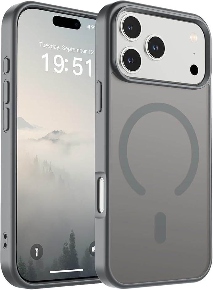 SUPFINE Magnetic for iPhone 17 Pro Max Case (Compatible with MagSafe)(Military Grade Drop Protection) Translucent Matte Shockproof with Anti-Fingerprint Phone Cover,Gray