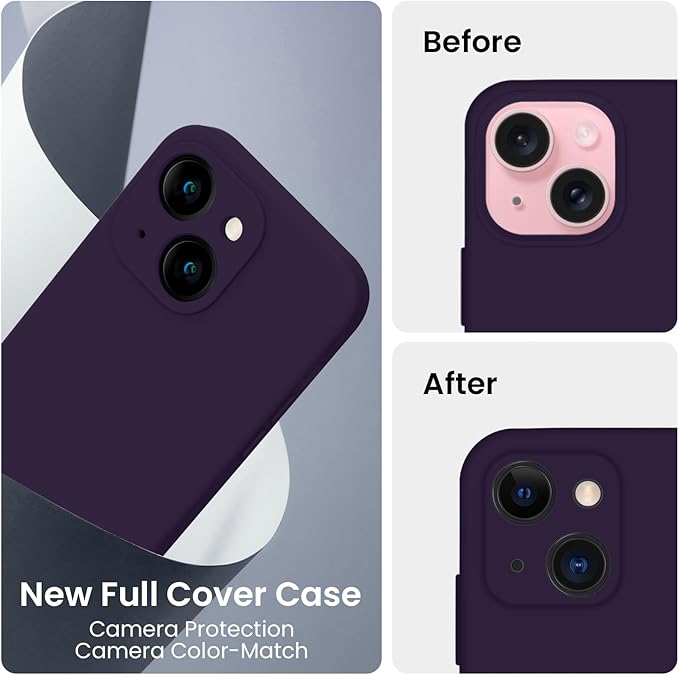 FireNova Designed for iPhone 15 Case, Silicone Upgraded [Camera Protection] Phone Case, Soft Anti-Scratch Microfiber Lining Inside, 6.1 inch, Purple