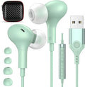 USB Headphones with Microphone for Laptop, 7.5ft Magnetic Wired Earbuds Noise Canceling in-Ear Earphones with Mute Volume Control Stereo Bass for PC Desktop Dell HP Acer Laptop Meetings,Teens,Green
