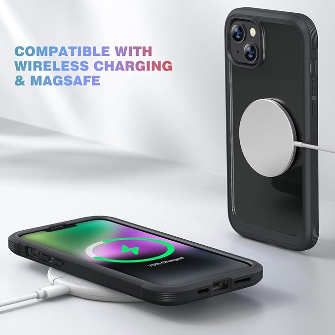 Diaclara Designed for iPhone 14 Plus Case, Full Body Rugged Case with Built-in Touch Sensitive Anti-Scratch Screen Protector, with Camera Lens Protector for iPhone 14 Plus 6.7" (Black)