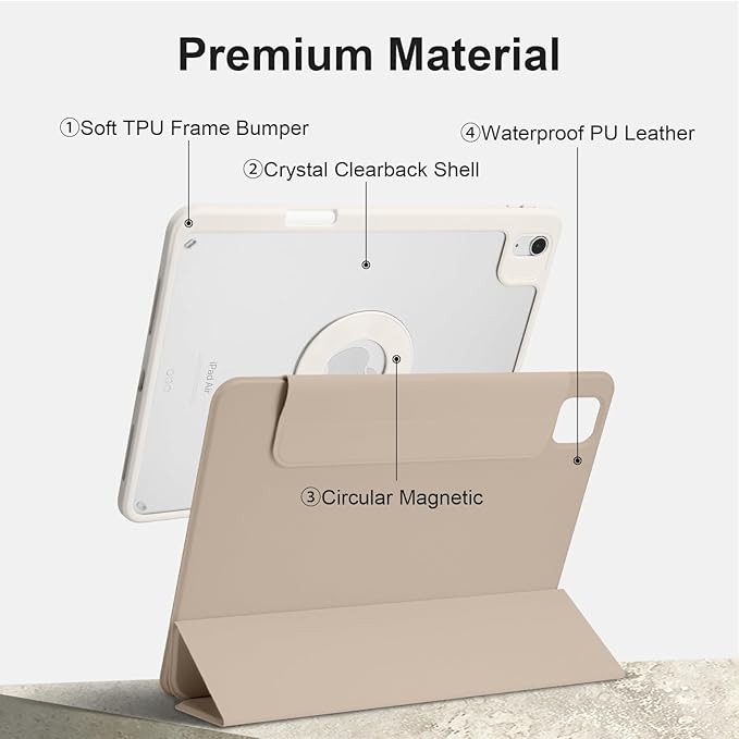 Case for iPad Air 11" M4/M3/M2 2026/2025/2024, iPad Air 10.9"5th/4th 2022/2020, iPad Pro 11" 4th/3rd/2nd 2022/2021/2020 with Pencil Holder, Vertical Stand, Detachable Magnetic, Oat Coffee+White