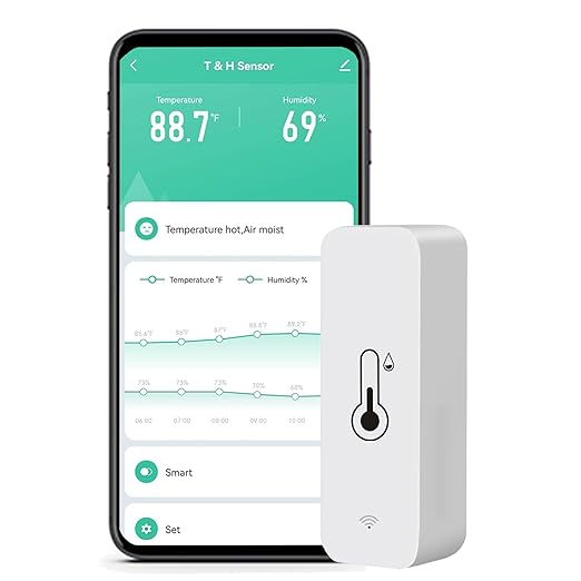 WiFi Humidity Temperature Monitor: Smart Hygrometer Thermometer for Remote Monitor and Alert, High Precision Indoor Thermometer with TUYA App, No Hub Required, Compatible with Alexa (1-Pack)