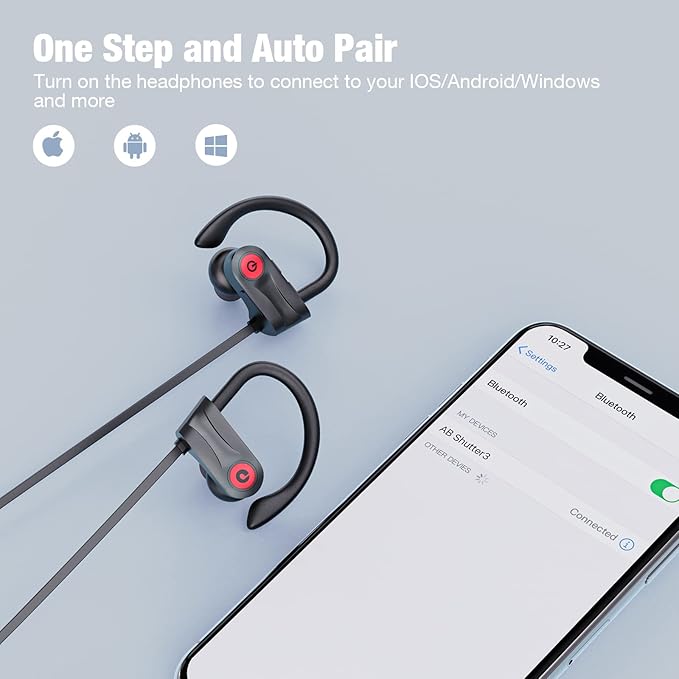 Boean Bluetooth Headphones, Wireless Headphones with 16 Hours Playtime Bluetooth 5.3 Wireless Earbuds HD Stereo Sound IPX7 Waterproof Earphones AI Music Generation Workout Headset for Running Sports