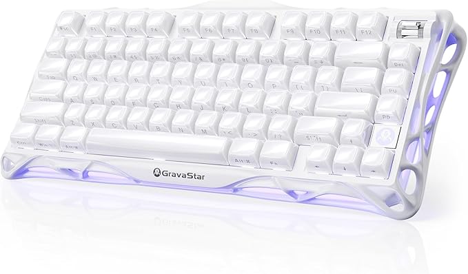 GravaStar Mercury K1 75% White Wireless Keyboard, Aluminum Alloy Exoskeleton Design Mechanical Gaming Keyboard, Gasket Hot-Swap Socket, Linear Switches, RGB Backlit