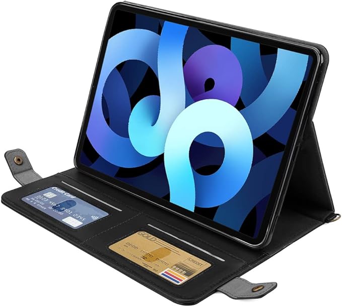 Handbag Case for iPad (A16) 11" 2025 & iPad 10th Gen 10.9", Techcircle Folio Stand PU Leather Multi-Card Slots Envelope Pocket Wallet Cover with Hand Strap+Shoulder Strap+Pen Holder, Black