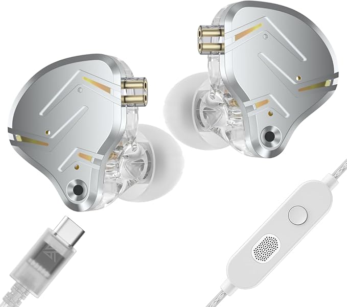 2026 Latest KZ ZST PRO X USB C Wired Headphones Type-C in Ear Monitors, 1BA 1DD Hybrid Driver Gaming Earbuds USB C Wired Earphones, Deep Bass Sound IEM for Gaming Music Video (USBC with mic, Silver)